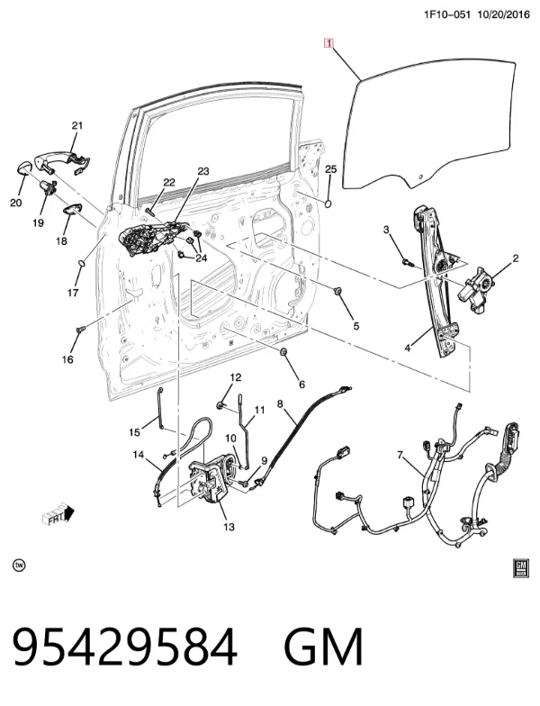 Стекло двери передней левой 95429584 General Motors
