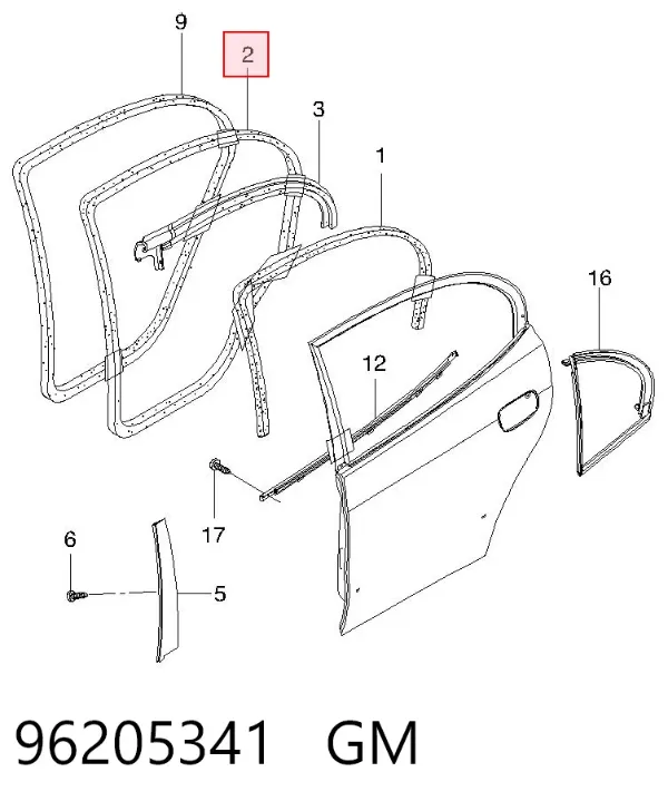 Уплотнитель двери задней левой (на двери) 96205341 General Motors