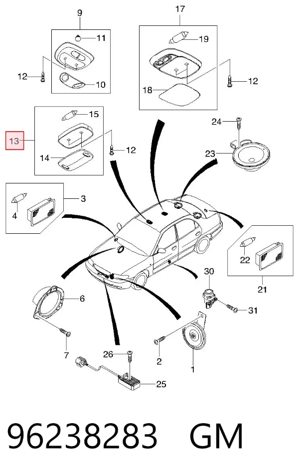 Плафон салона 96238283 General Motors