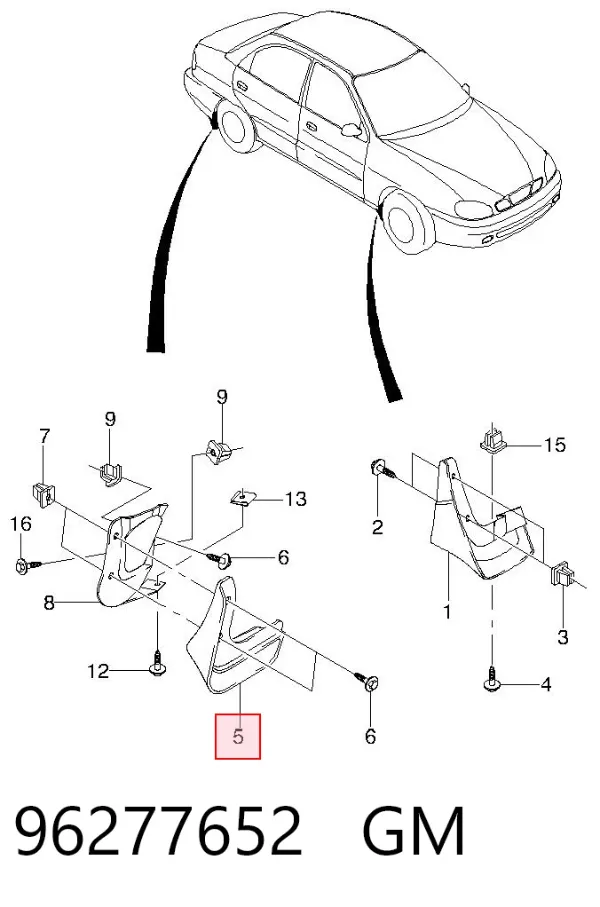 Брызговик задний правый 96277652 General Motors