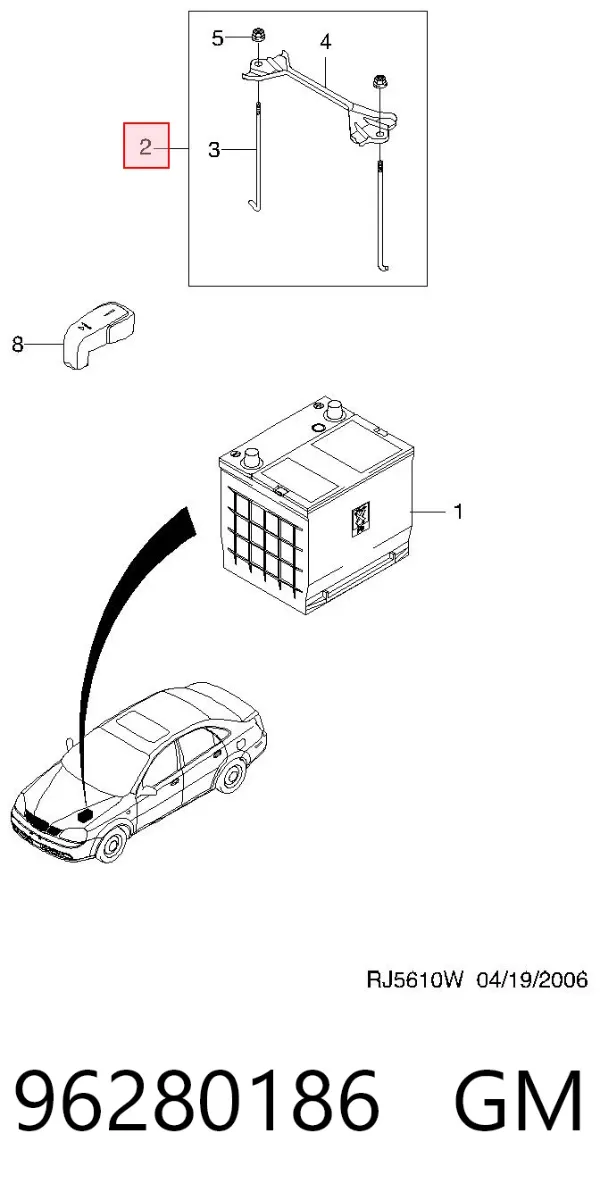 Подставка аккумулятора 96280186 General Motors