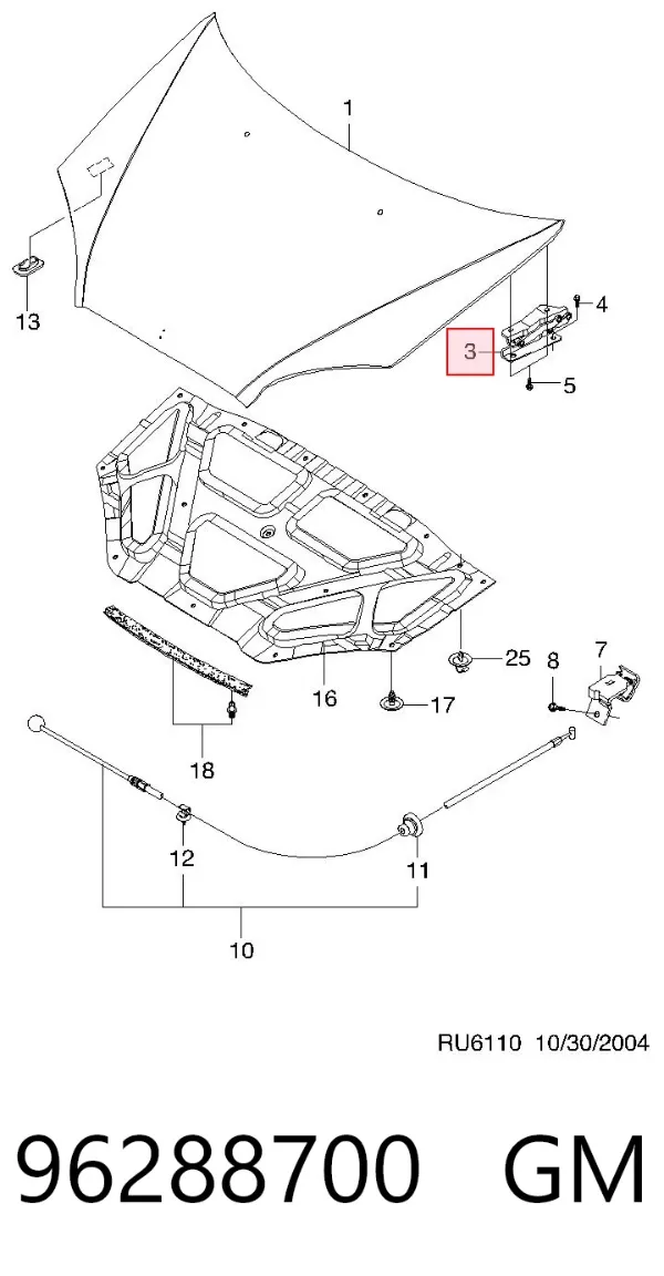 Петля капота левая 96288700 General Motors