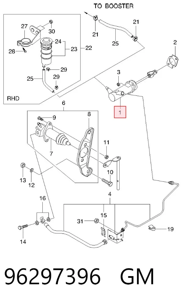Главный цилиндр сцепления 96297396 General Motors