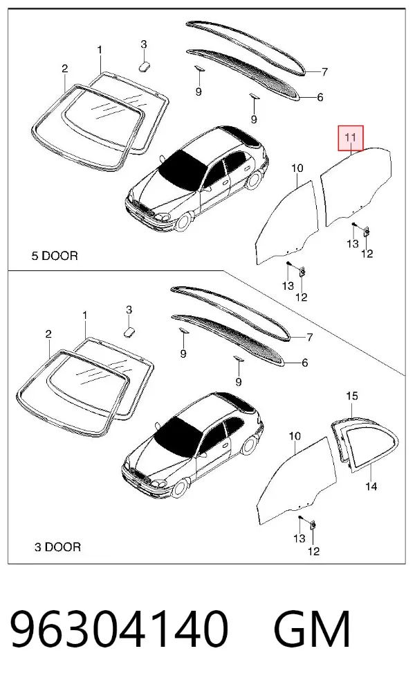 Стекло двери задней правой 96304140 General Motors
