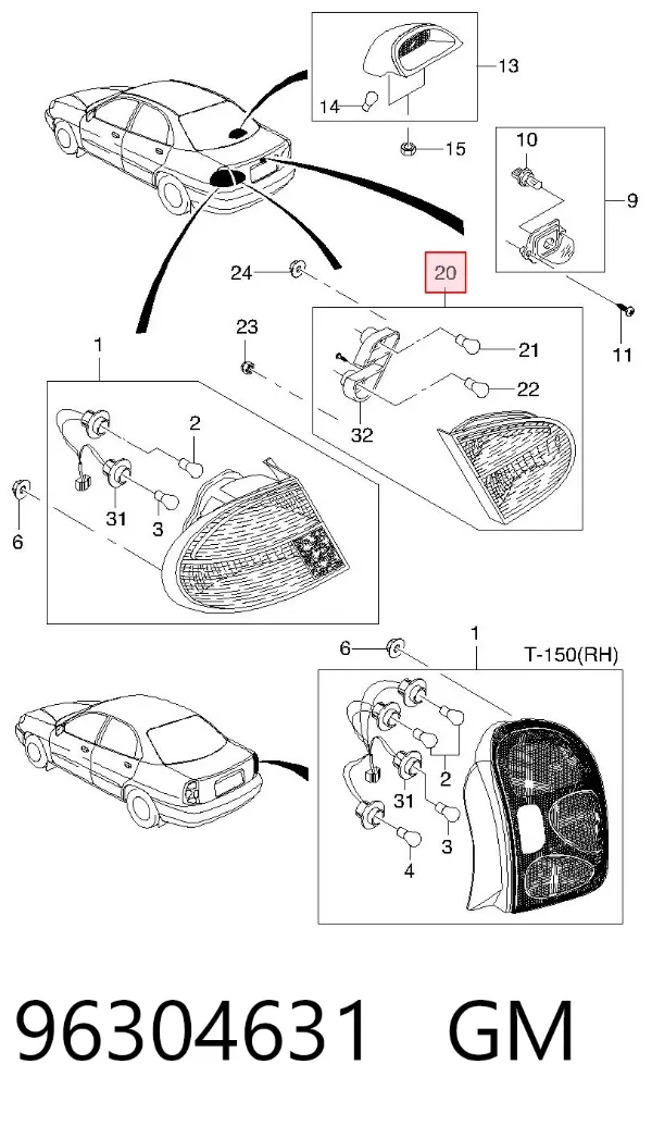 Фонарь задний левый внутренний 96304631 General Motors