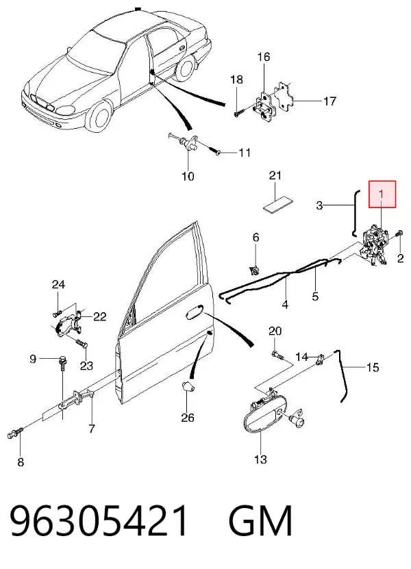 Замок водительской двери 96305421 General Motors