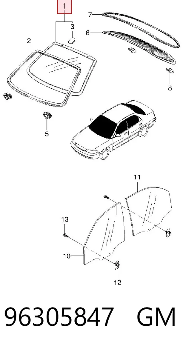 Лобовое стекло 96305847 General Motors
