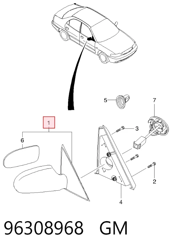Правое зеркало 96308968 General Motors