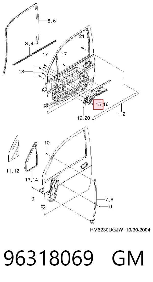 Стеклоподъемник передней левой двери 96318069 General Motors