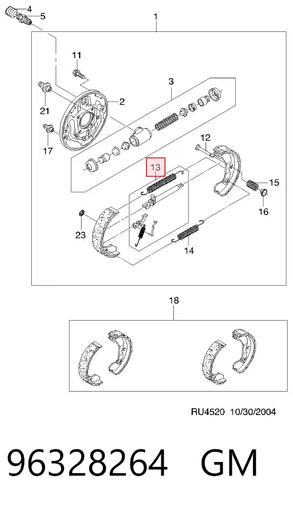 Ремкомплект задних тормозов 96328264 General Motors