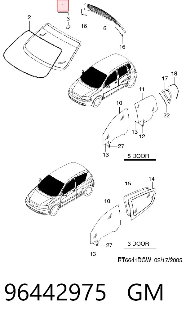 Лобовое стекло 96442975 General Motors