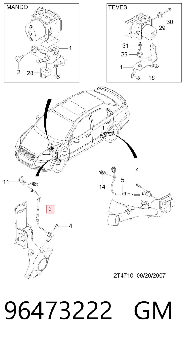 Датчик АБС (ABS) передний правый 96473222 General Motors
