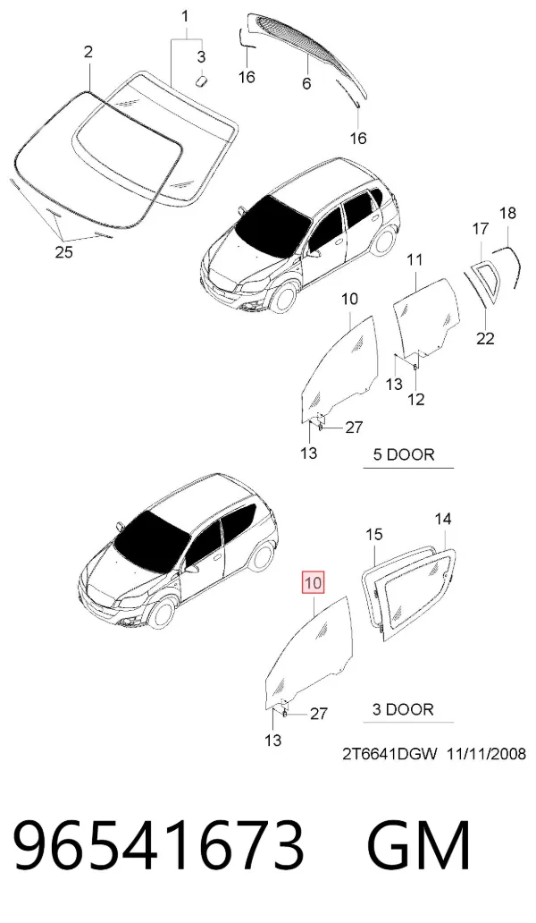 Стекло двери передней левой 96541673 General Motors
