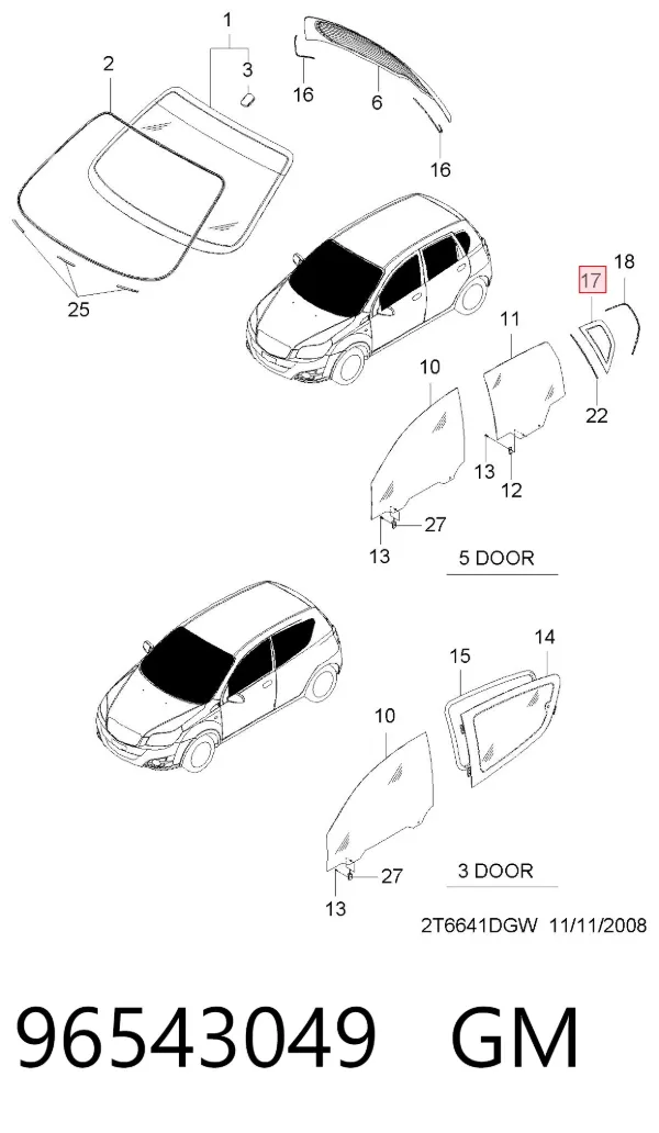 Стекло кузова (багажного отсека) правое 96543049 General Motors