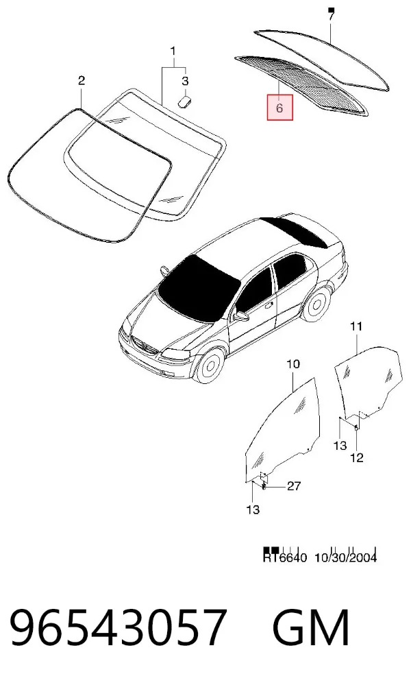 Заднее стекло 96543057 General Motors