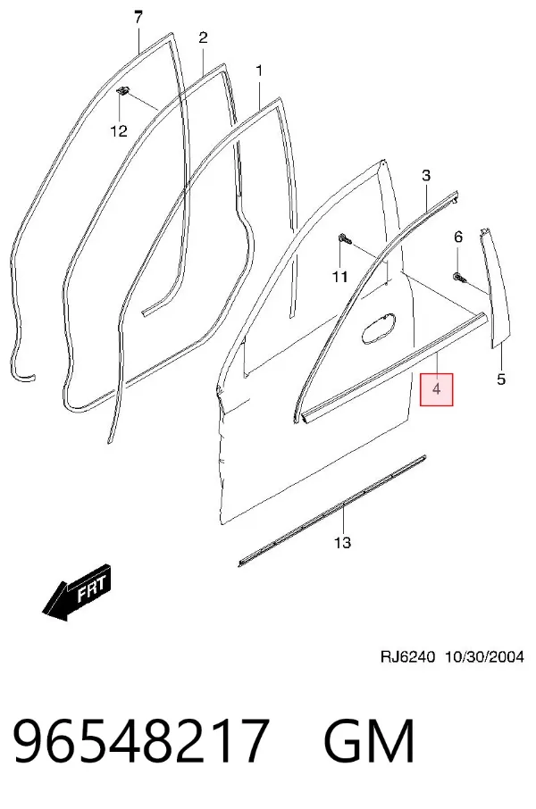 Молдинг опускного стекла двери передней правой 96548217 General Motors