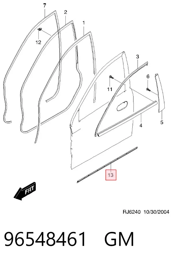 Уплотнитель двери передней левой (на двери) 96548461 General Motors