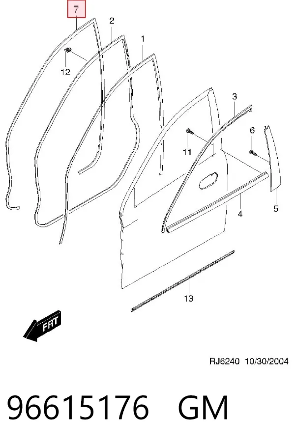 Уплотнитель двери передней левой (на кузове) 96615176 General Motors