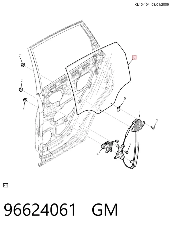 Стекло двери задней правой 96624061 General Motors