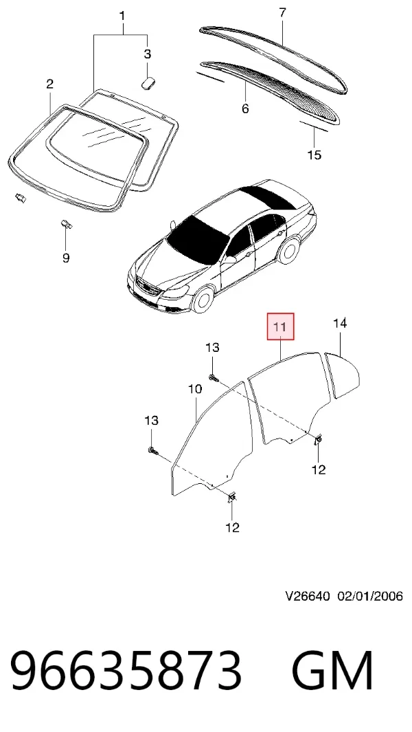 Стекло двери задней левой 96635873 General Motors