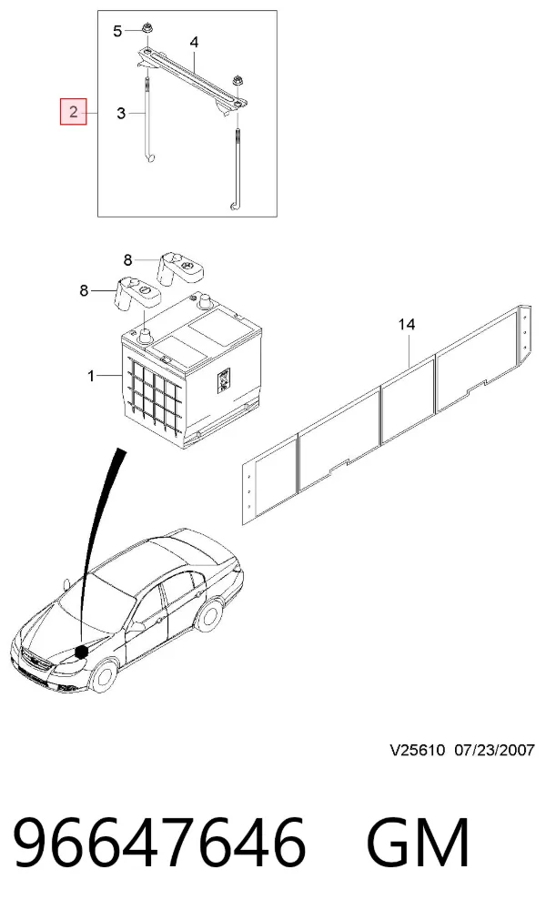 Подставка аккумулятора 96647646 General Motors