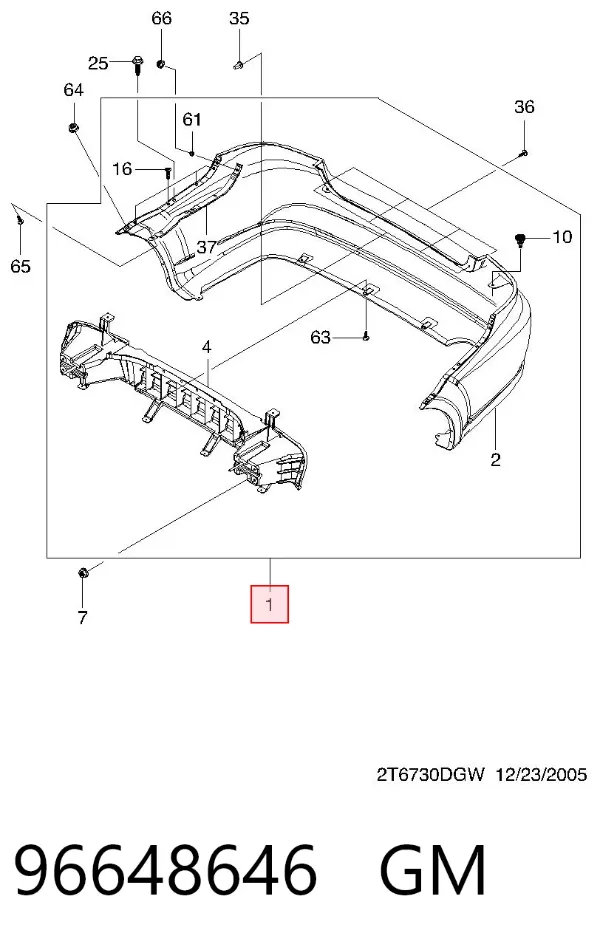 Задний бампер 96648646 General Motors