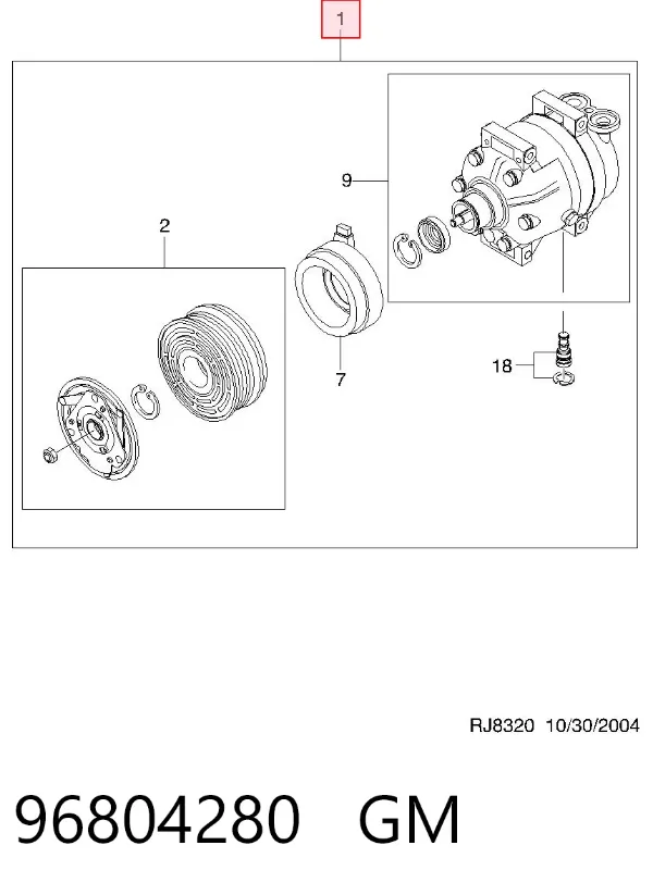 Компрессор кондиционера 96804280 General Motors