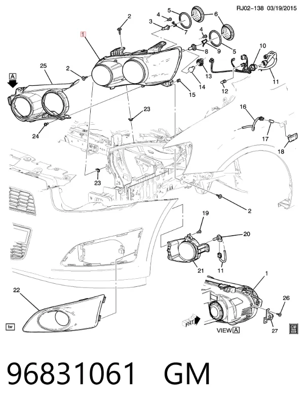 Левая фара 96831061 Opel