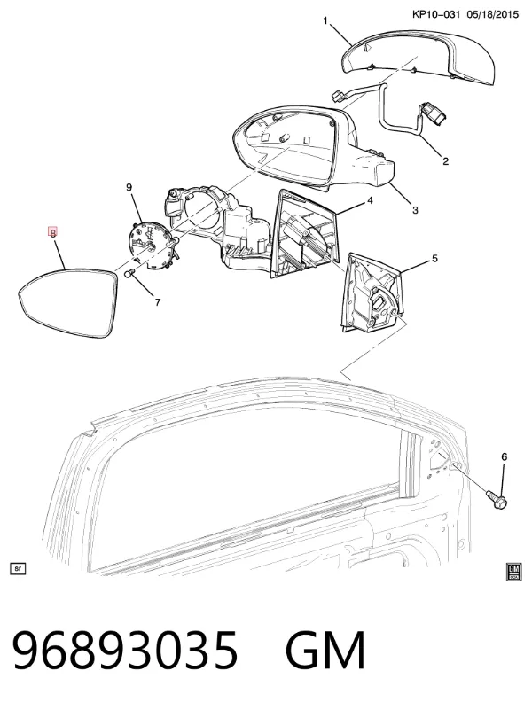 Стекло правого зеркала заднего вида 96893035 General Motors