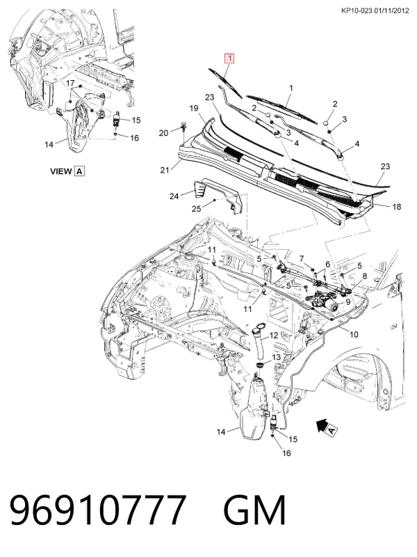 Щетка-дворник лобового стекла водительская 96910777 General Motors