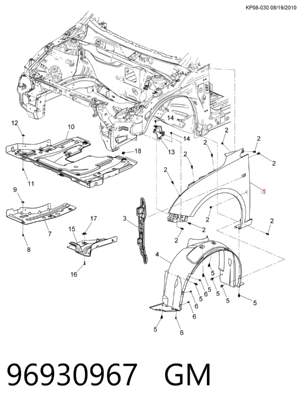Крыло переднее левое 96930967 General Motors