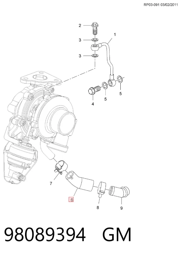 Трубка (шланг) отвода масла от турбины 98089394 General Motors