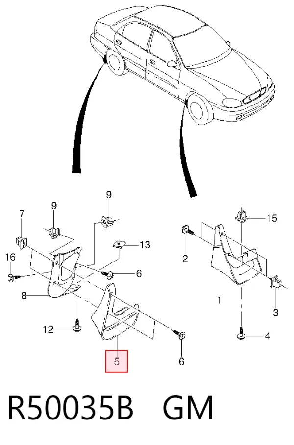 Брызговик задний правый R50035B General Motors