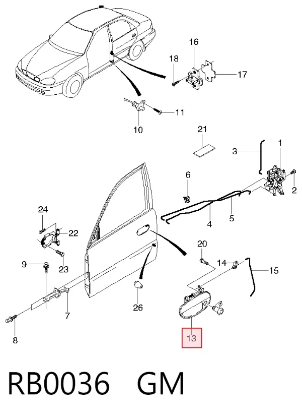 Ручка двери передней наружная левая RB0036 General Motors