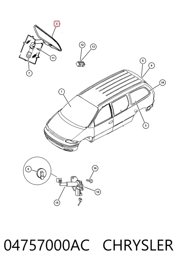 Зеркало заднего вида 04757000AC Chrysler