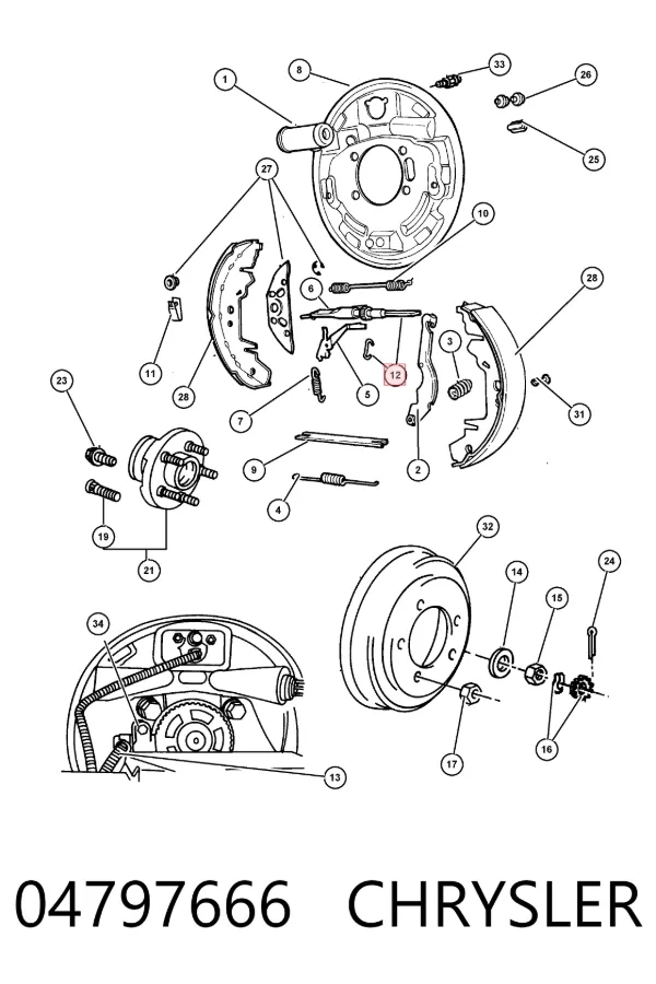 Механизм подвода (самоподвода) барабанных колодок (разводной ремкомплект) 04797666 Chrysler