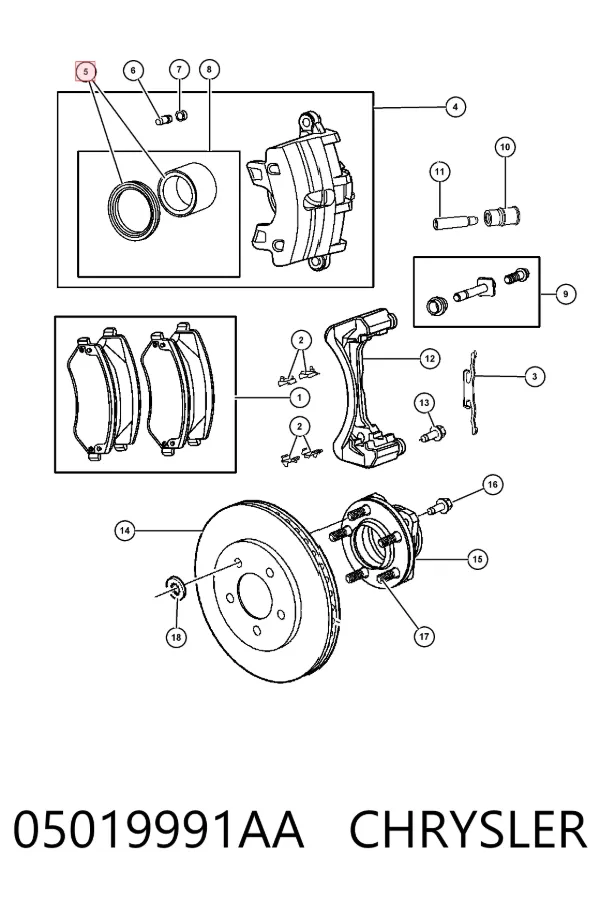Ремкомплект переднего суппорта 05019991AA Chrysler
