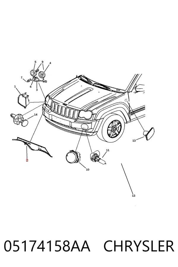Ресничка (накладка) правой фары 05174158AA Chrysler