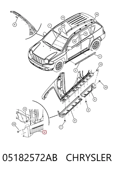 Накладка (молдинг) порога наружная передняя правая CHRYSLER 05182572AB
