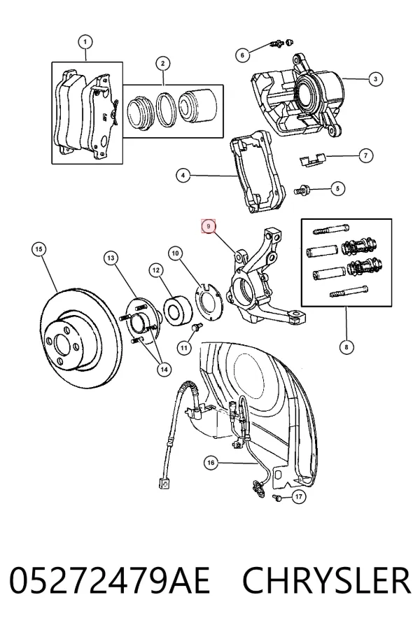 Цапфа передняя левая 05272479AE Chrysler