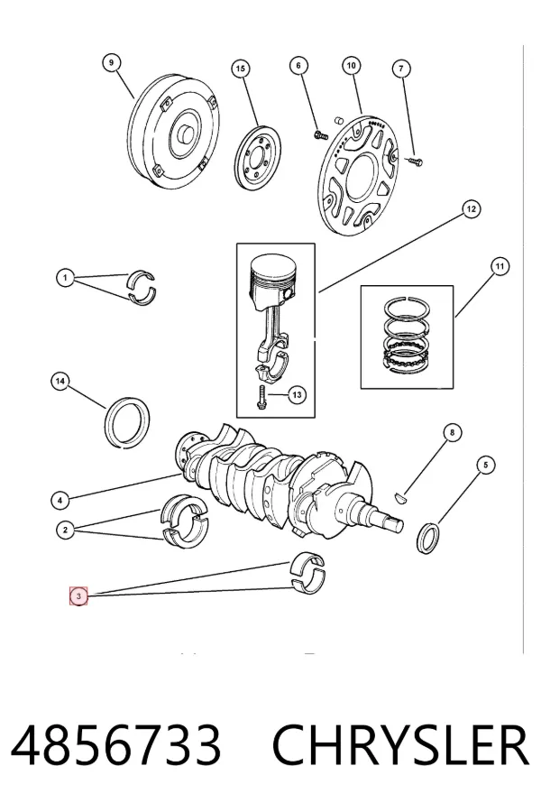 Вкладыши коленвала коренные, комплект, стандарт (STD) 4856733 Chrysler