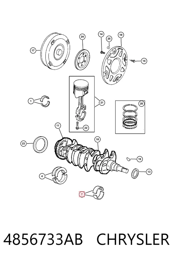 Вкладыши коленвала коренные, комплект, стандарт (STD) 4856733AB Chrysler