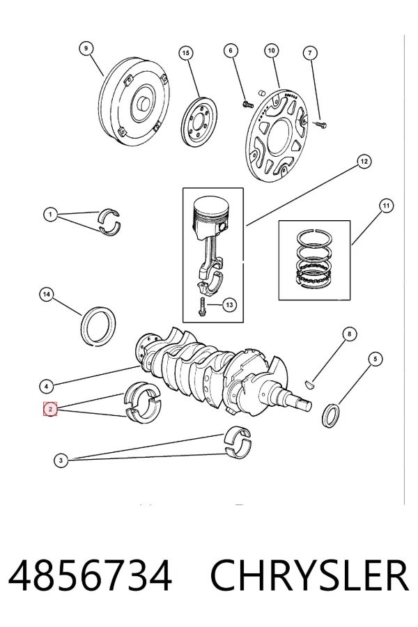 Вкладыши коленвала коренные, комплект, стандарт (STD) 4856734 Chrysler