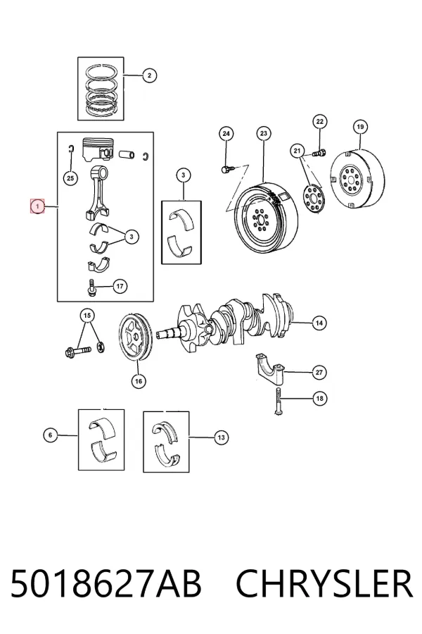 Поршень в сборе с шатуном 5018627AB Chrysler