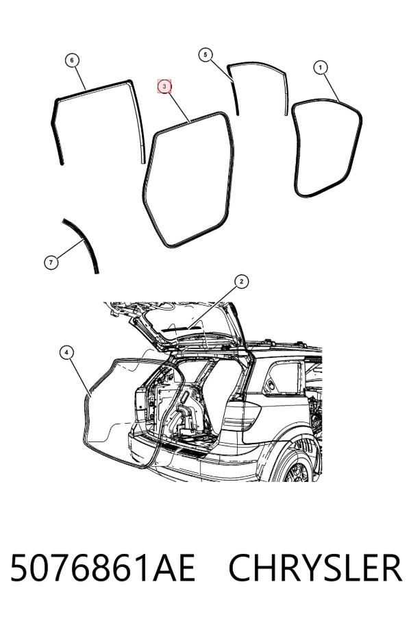 Уплотнитель двери задней левой (на кузове) 5076861AE Chrysler