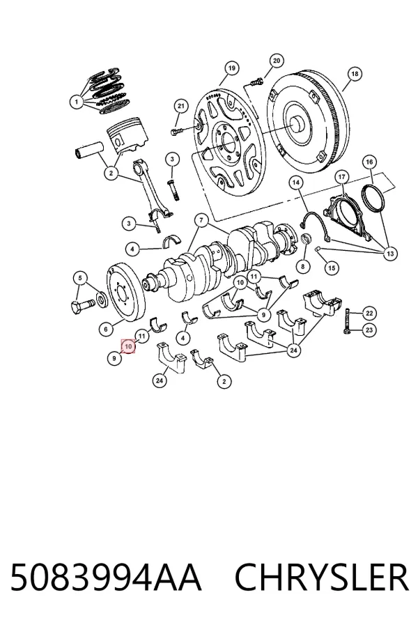 Вкладыши коленвала коренные, комплект, стандарт (STD) 5083994AA Chrysler