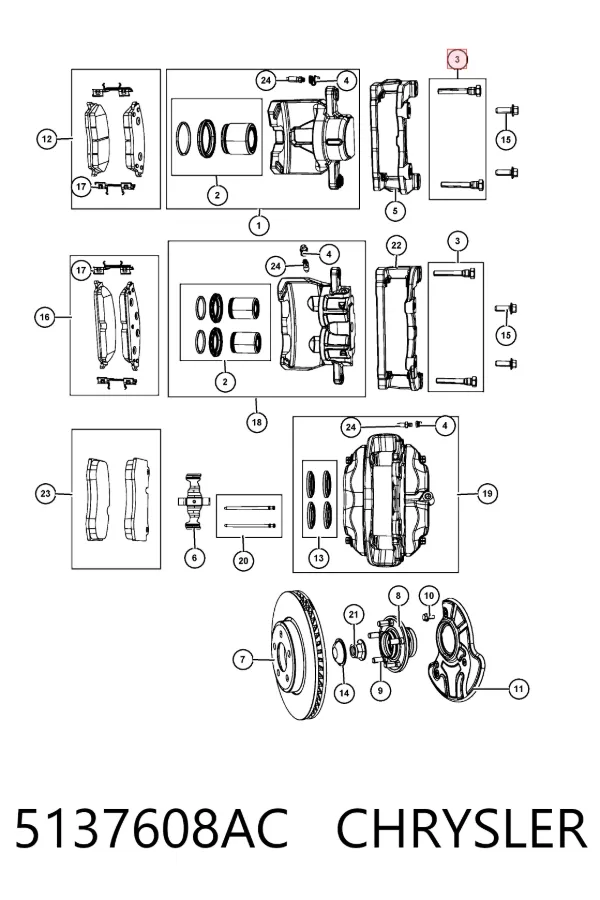 Ремкомплект переднего суппорта 5137608AC Chrysler
