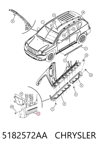 Накладка (молдинг) порога наружная передняя правая CHRYSLER 5182572AA