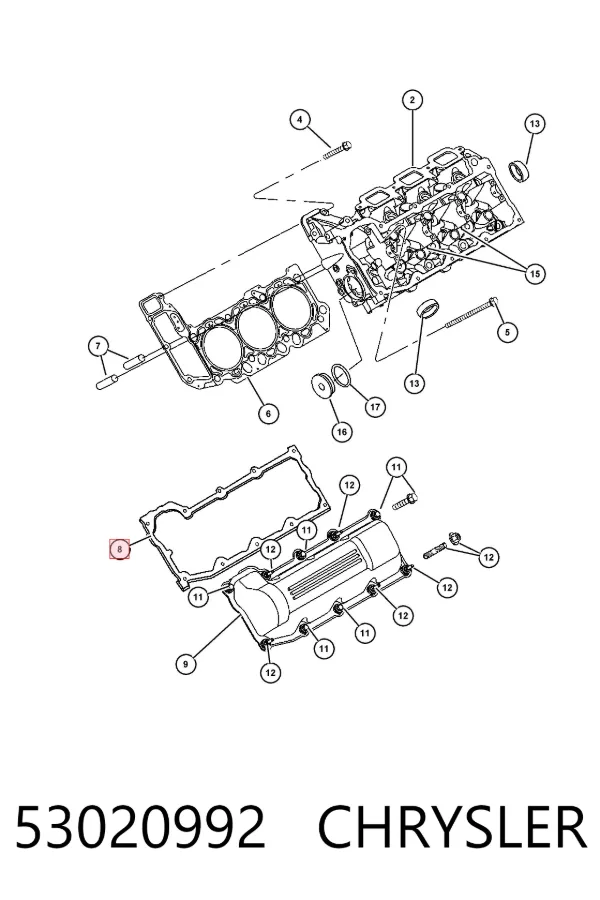 Прокладка клапанной крышки двигателя правая 53020992 Chrysler