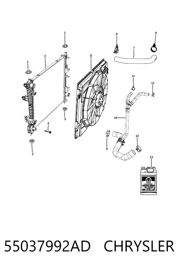 Диффузор вентилятора в сборе с мотором и крыльчаткой 55037992AD Chrysler